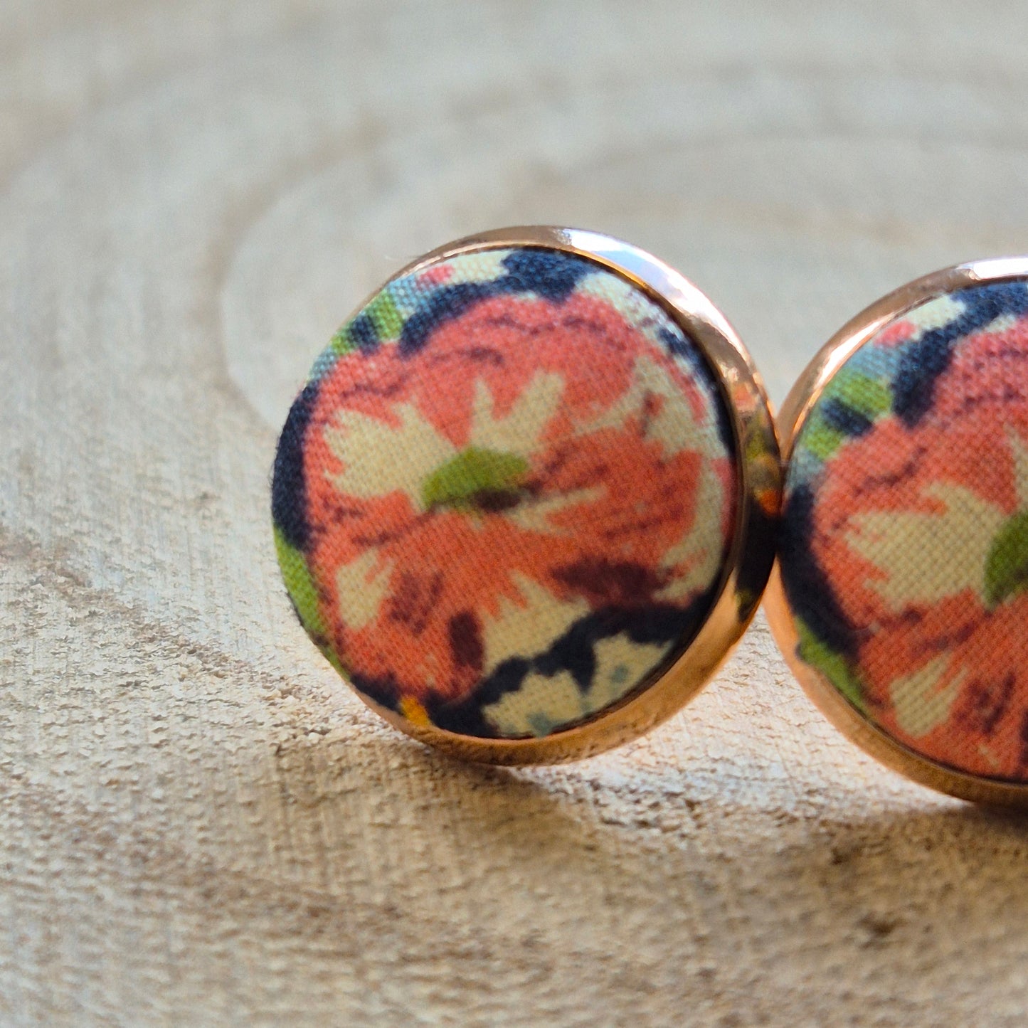 Vintage Liberty 12mm Stud Earrings - Orange Floral