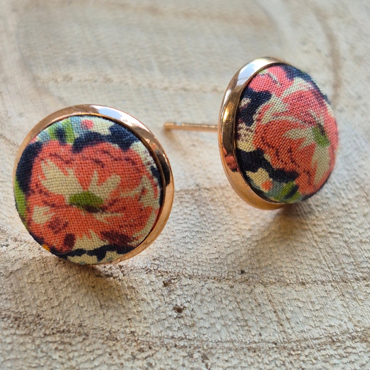 Vintage Liberty 12mm Stud Earrings - Orange Floral