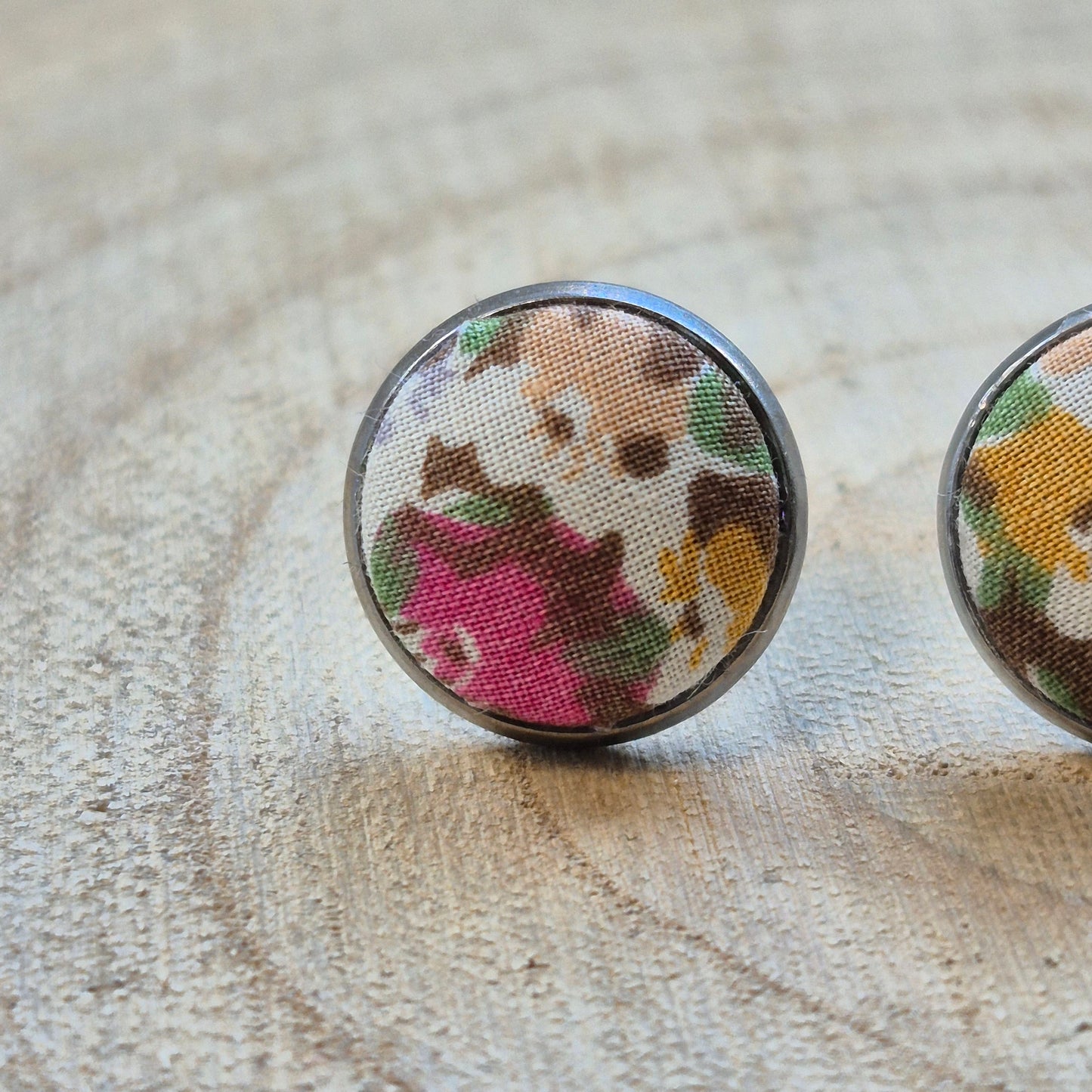 Vintage Liberty 12mm Stud Earrings - Yellow Pink Ditsy Floral