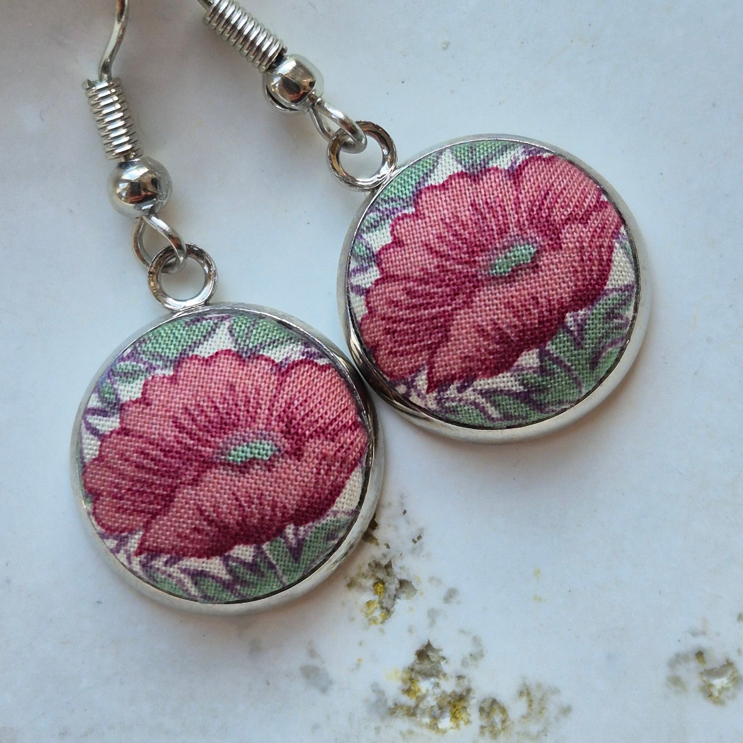 Vintage Liberty 14mm Dangle Earrings - Deep Peach Flower