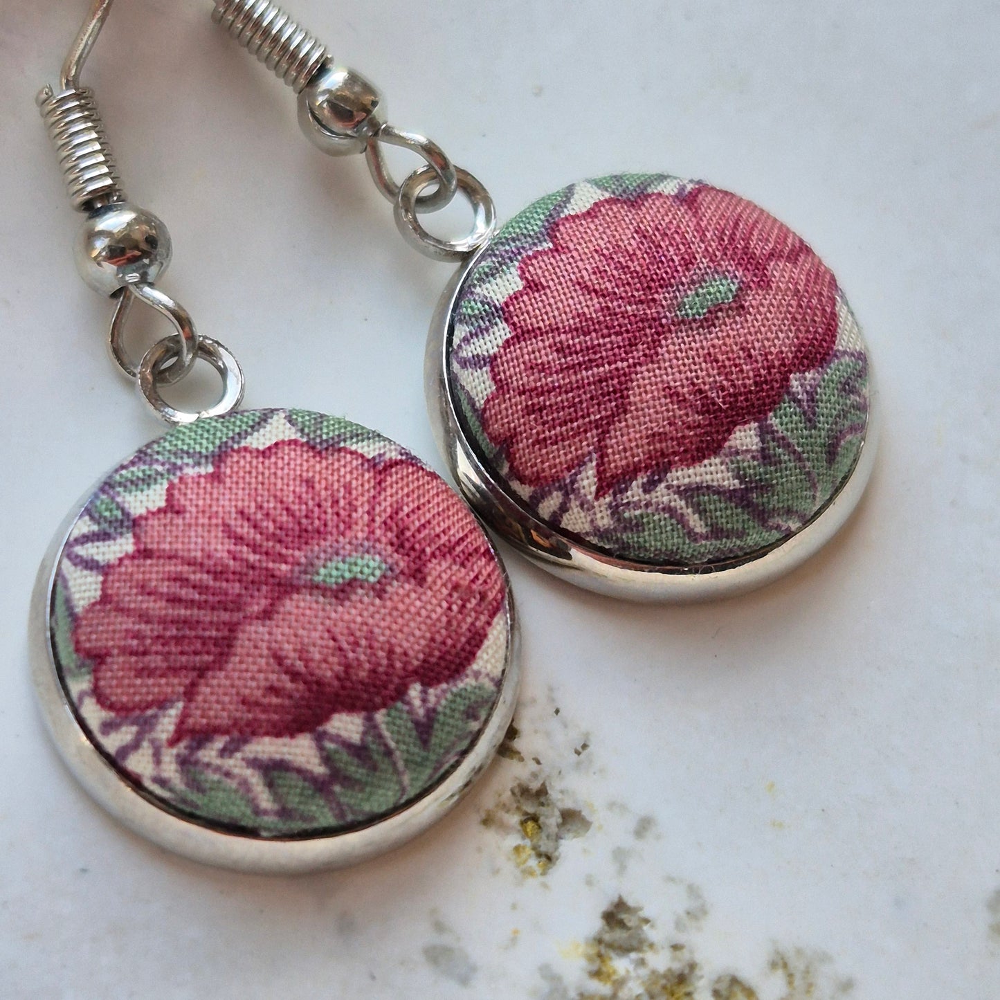 Vintage Liberty 14mm Dangle Earrings - Deep Peach Flower