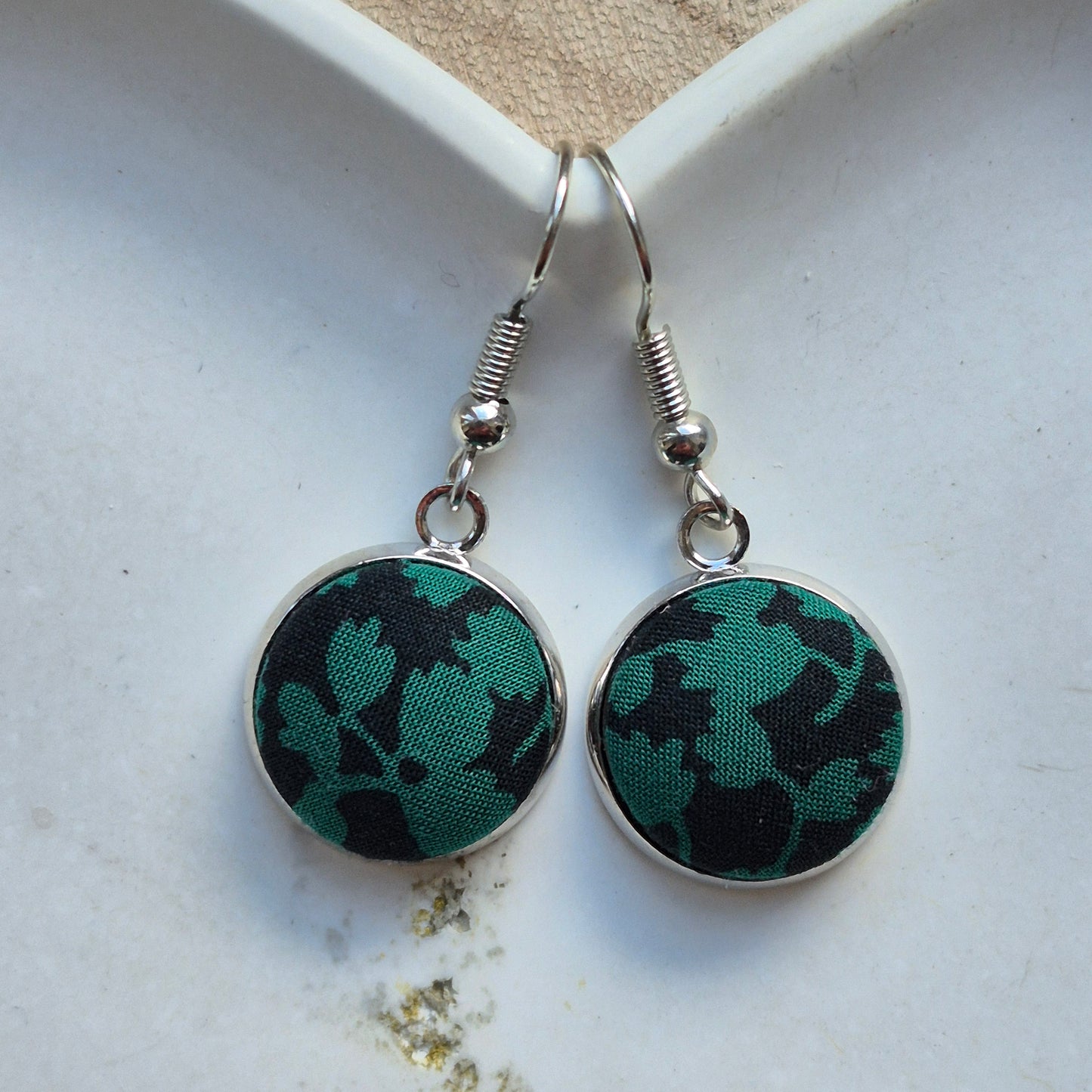 Vintage Liberty 14mm Dangle Earrings - Green Leafy Vine