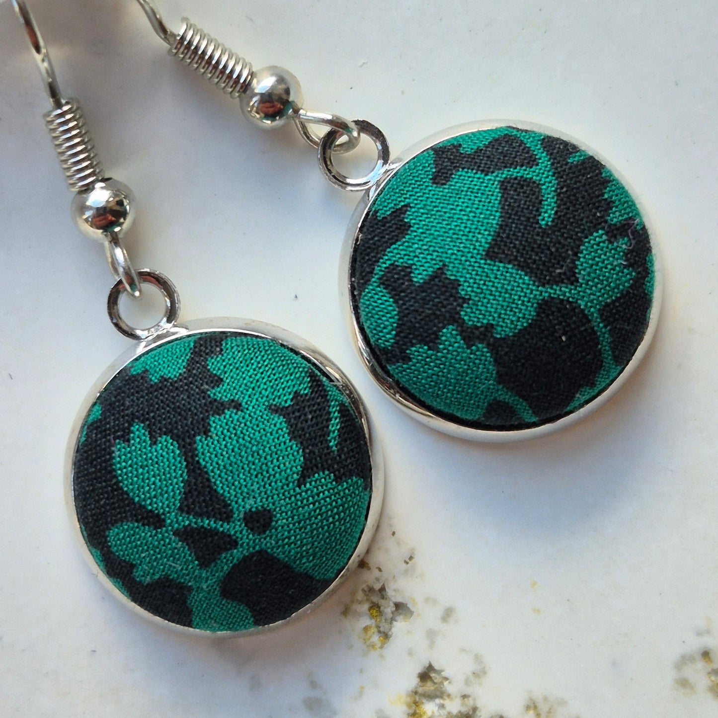 Vintage Liberty 14mm Dangle Earrings - Green Leafy Vine