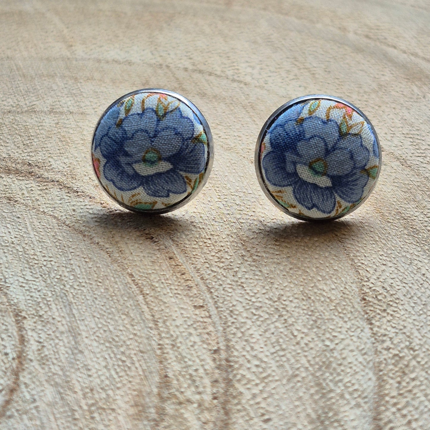Vintage Liberty 14mm Stud Earrings - Light Blue Flower