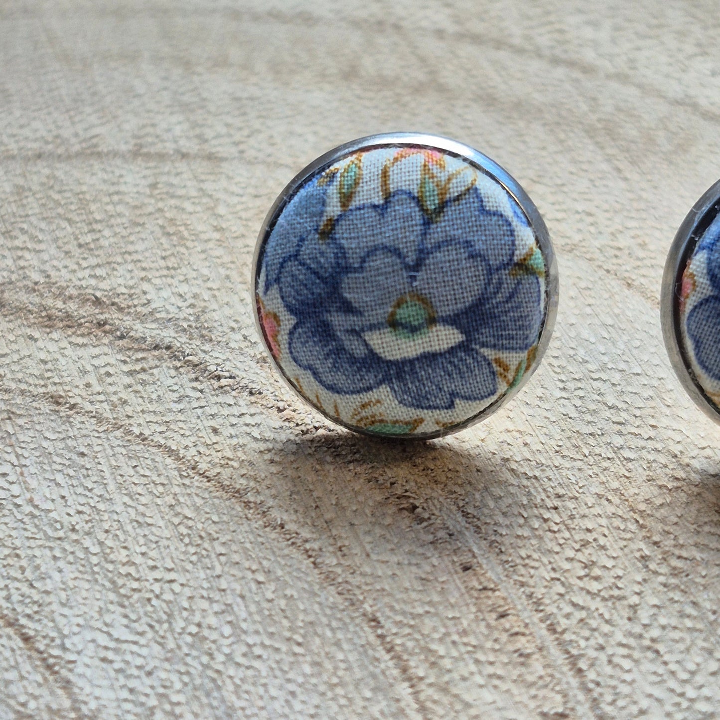 Vintage Liberty 14mm Stud Earrings - Light Blue Flower