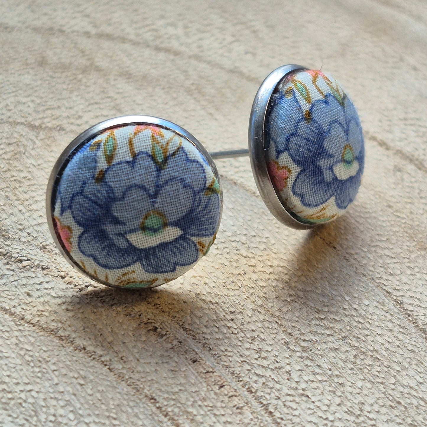 Vintage Liberty 14mm Stud Earrings - Light Blue Flower