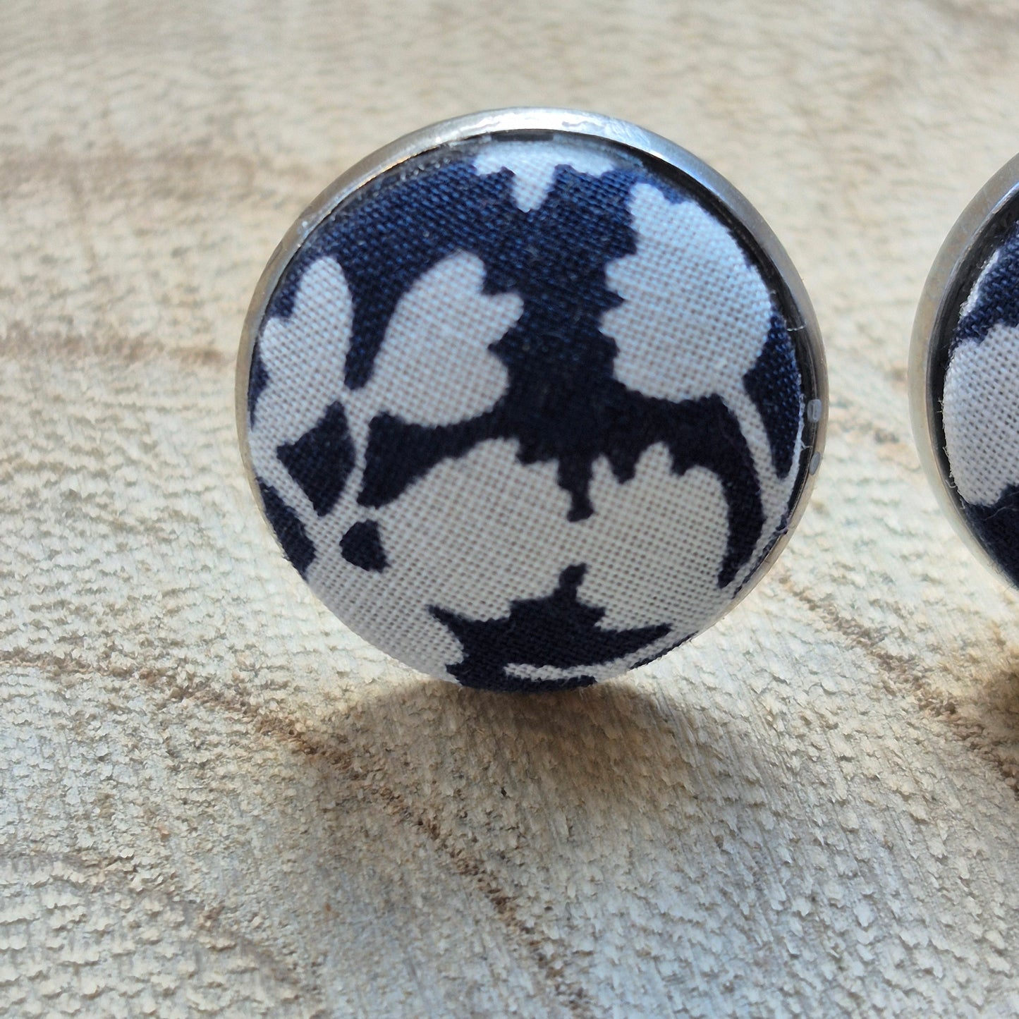 Vintage Liberty 14mm Stud Earrings - Navy Leafy Vine