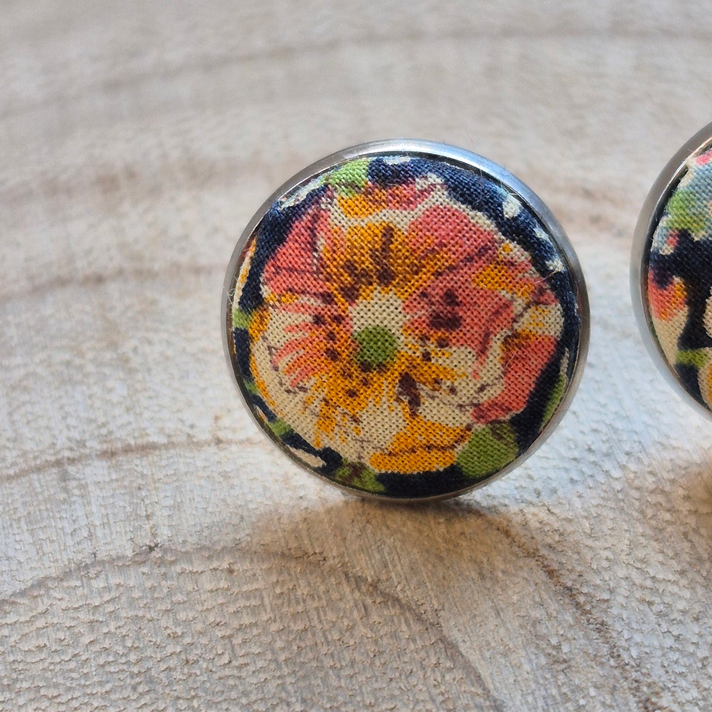 Vintage Liberty 14mm Stud Earrings - Orange Flower