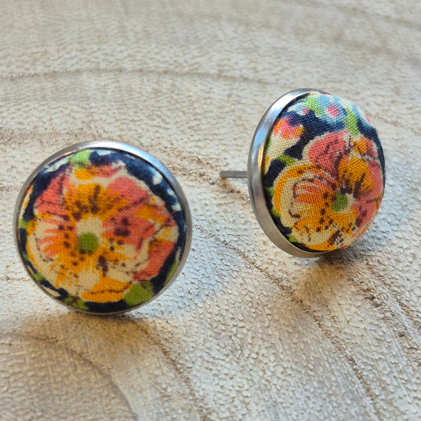Vintage Liberty 14mm Stud Earrings - Orange Flower