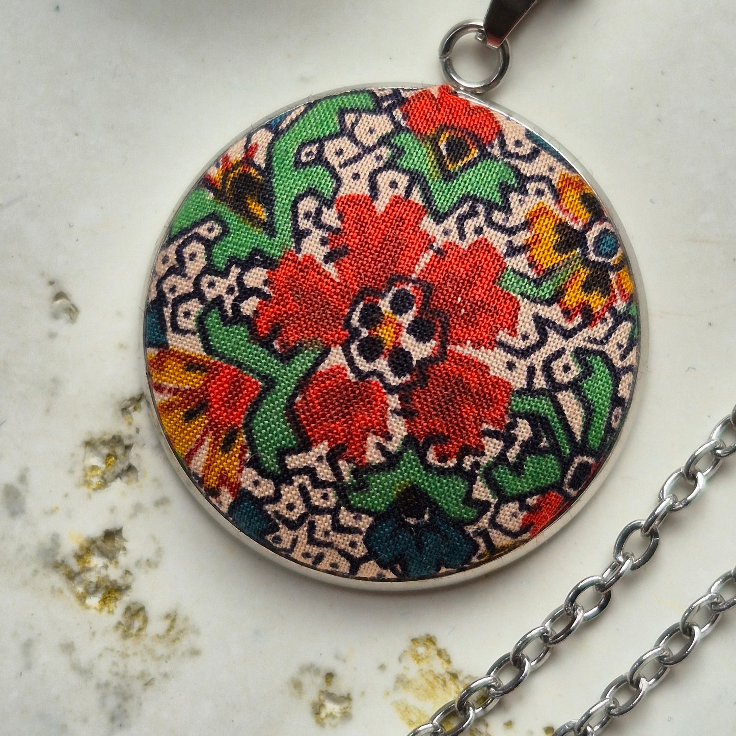 Vintage Liberty 25mm Pendant - Orange Flower