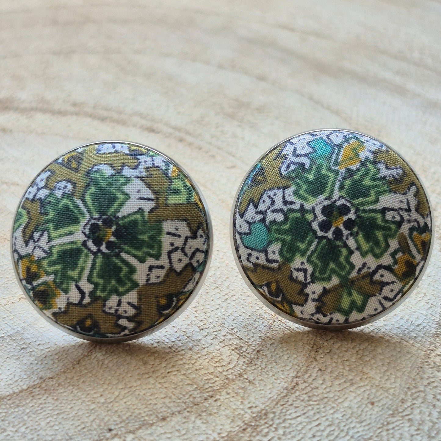 Vintage Liberty 20mm Stud Earrings - Green Floral