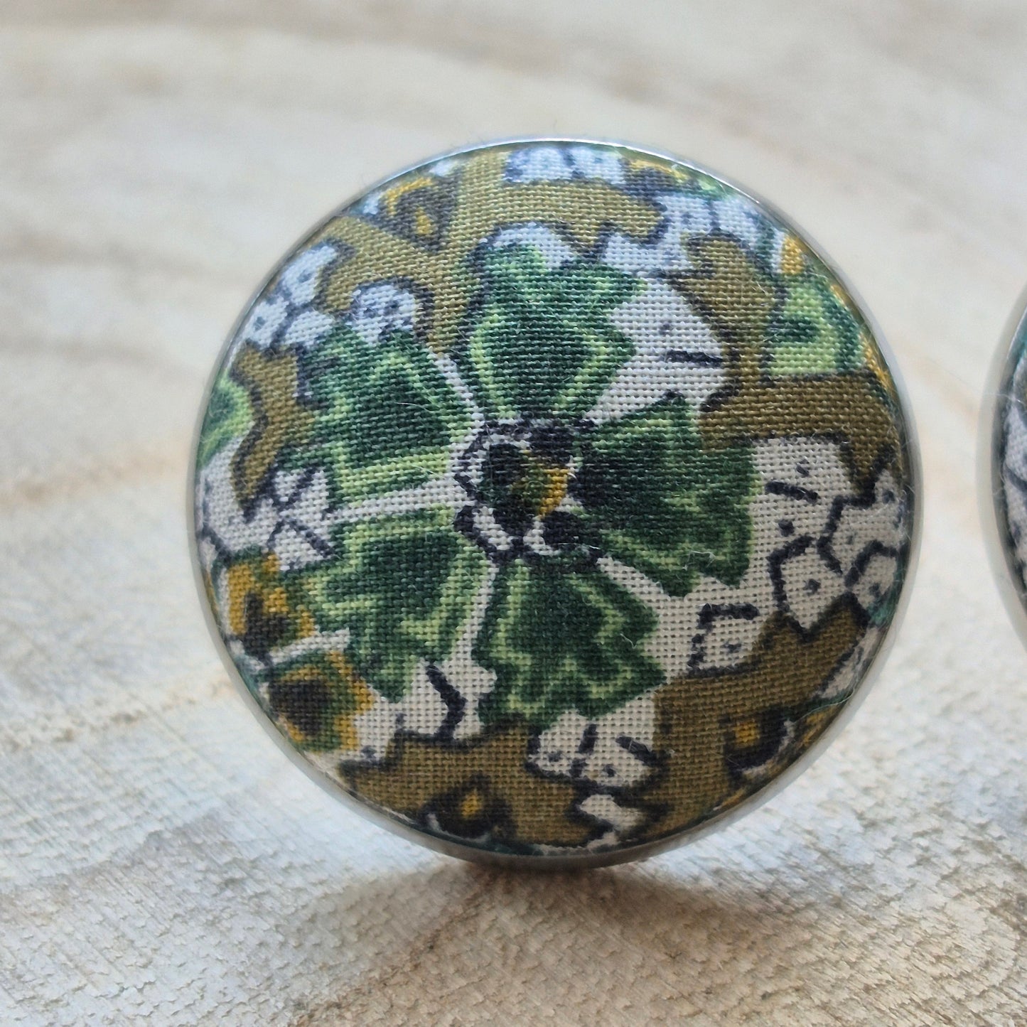 Vintage Liberty 20mm Stud Earrings - Green Floral