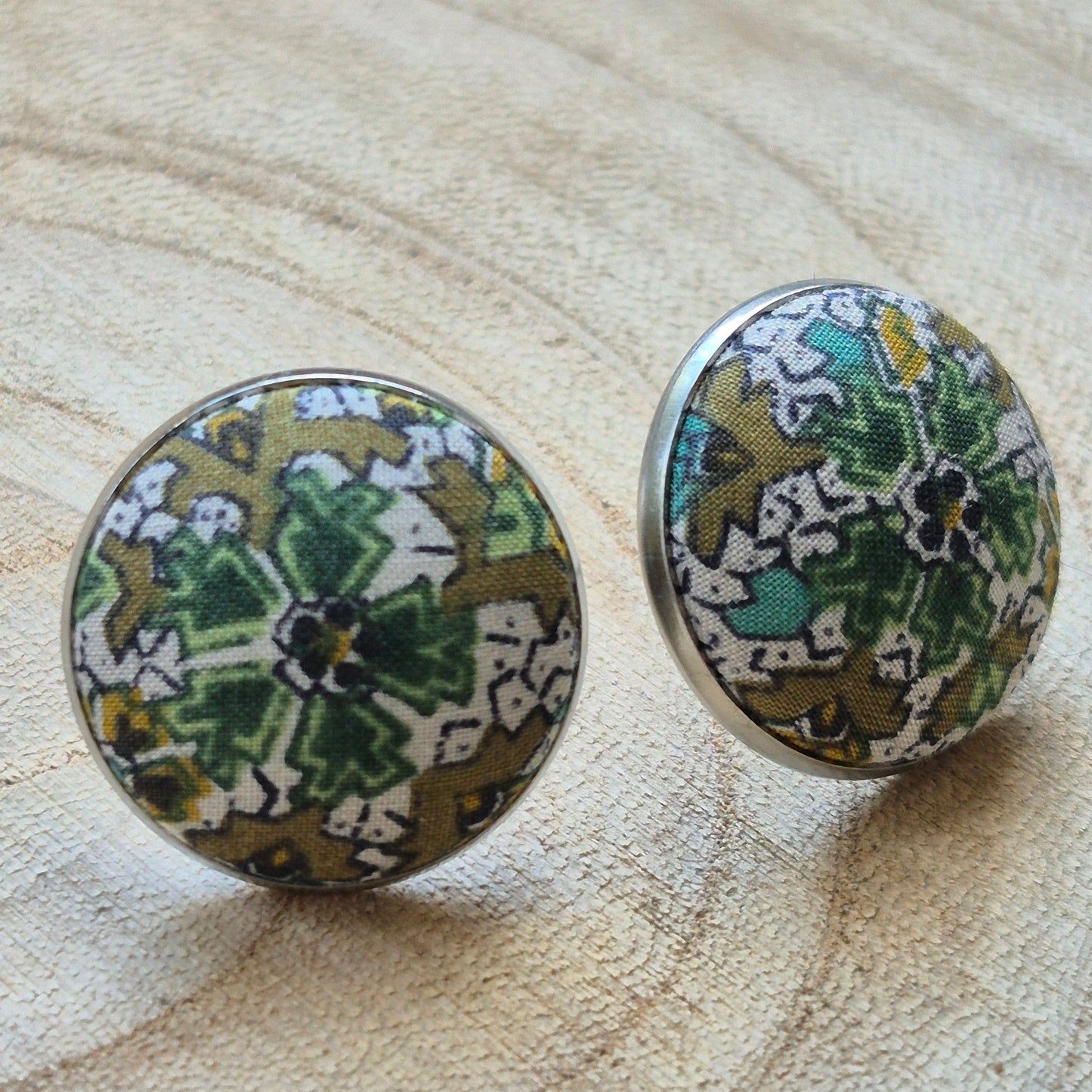 Vintage Liberty 20mm Stud Earrings - Green Floral