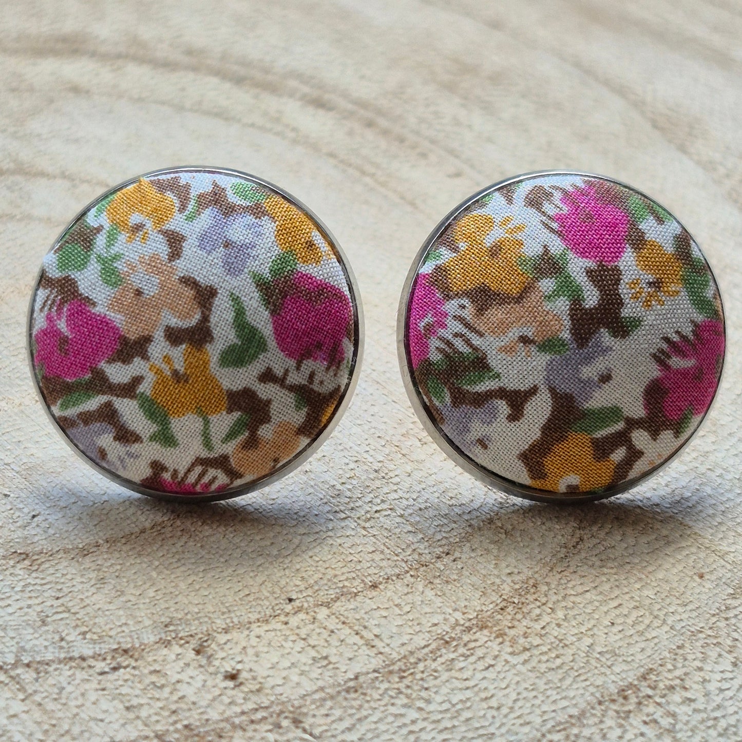 Vintage Liberty 20mm Stud Earrings - Yellow Pink Ditsy Floral