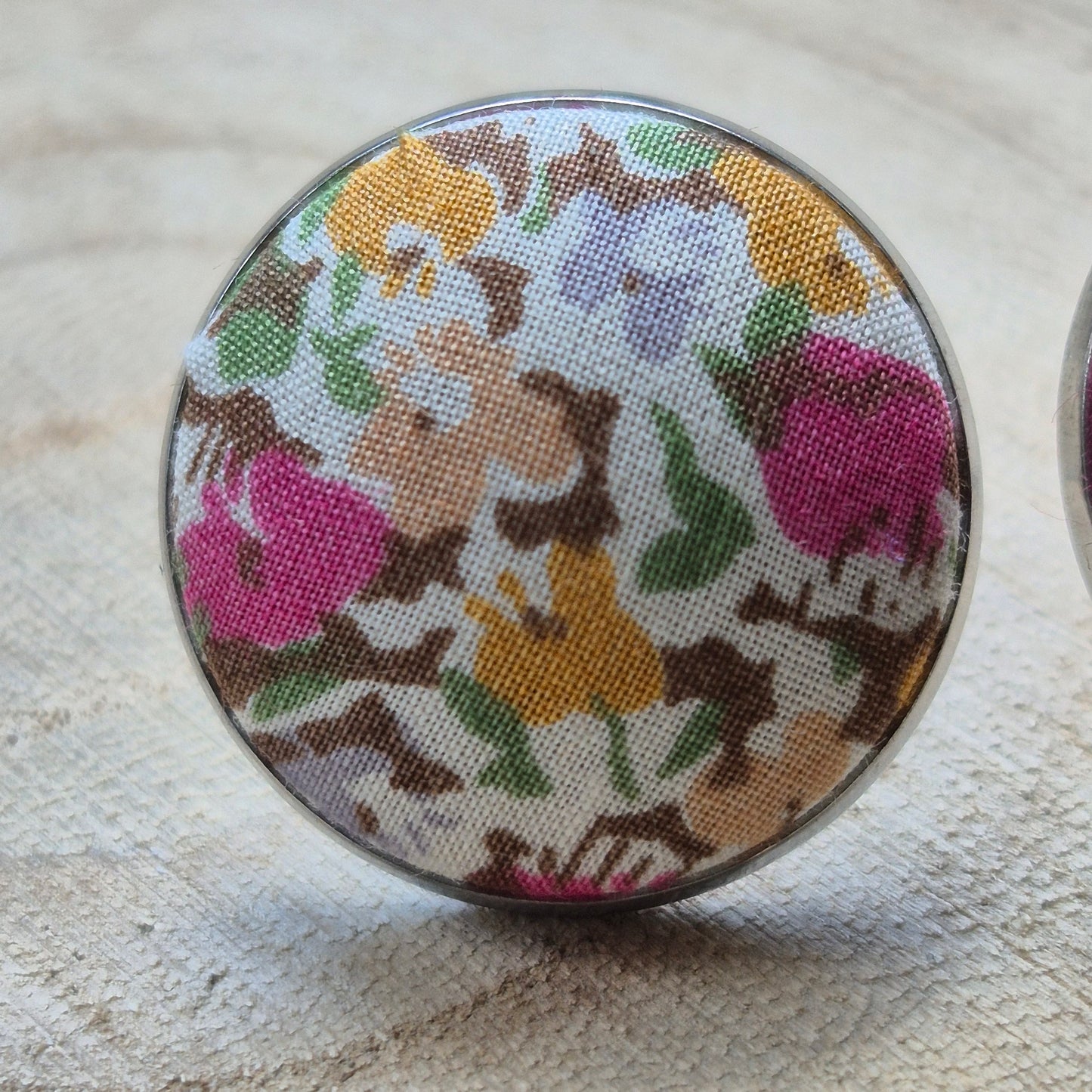 Vintage Liberty 20mm Stud Earrings - Yellow Pink Ditsy Floral