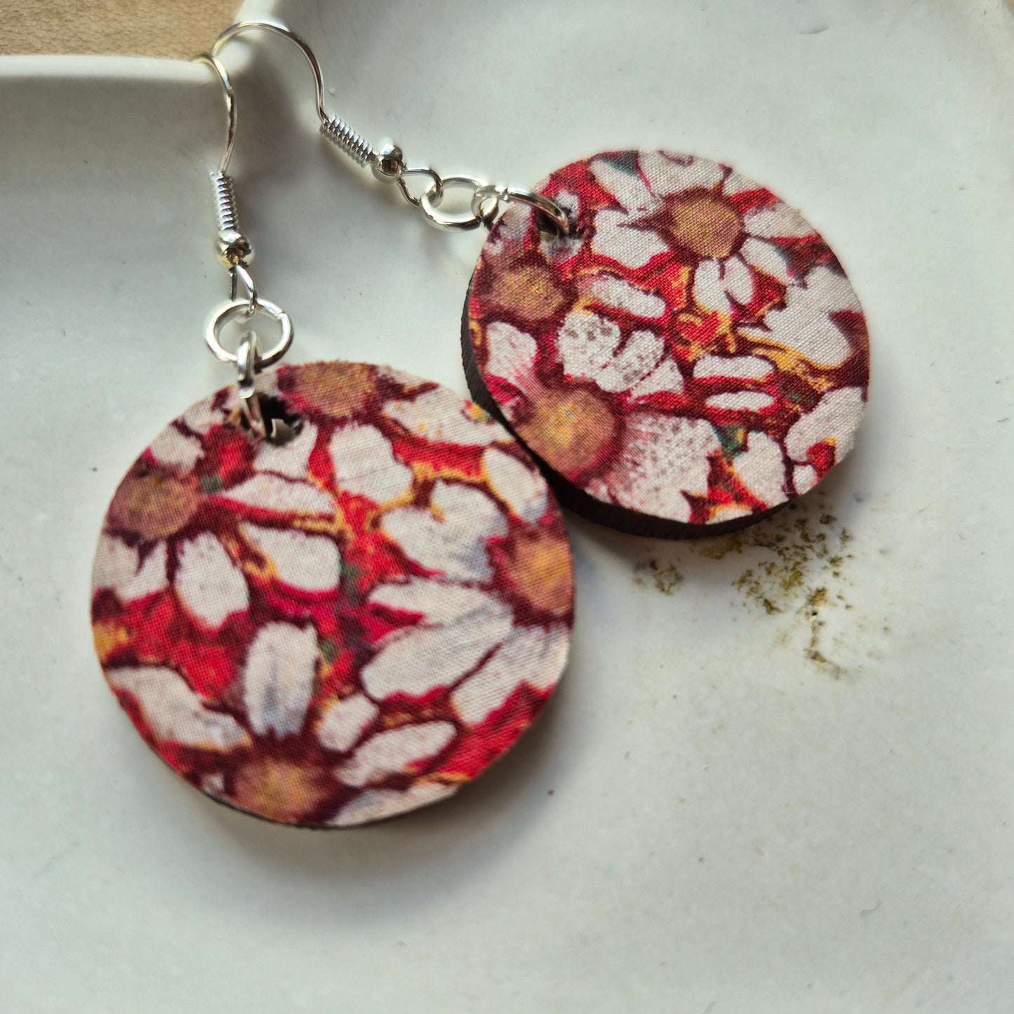Vintage Liberty Circle Dangle Earrings - Orange Daisy
