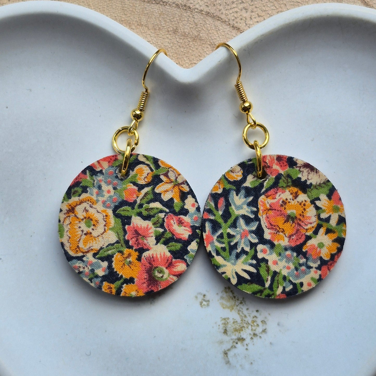 Vintage Liberty Circle Dangle Earrings - Orange Floral