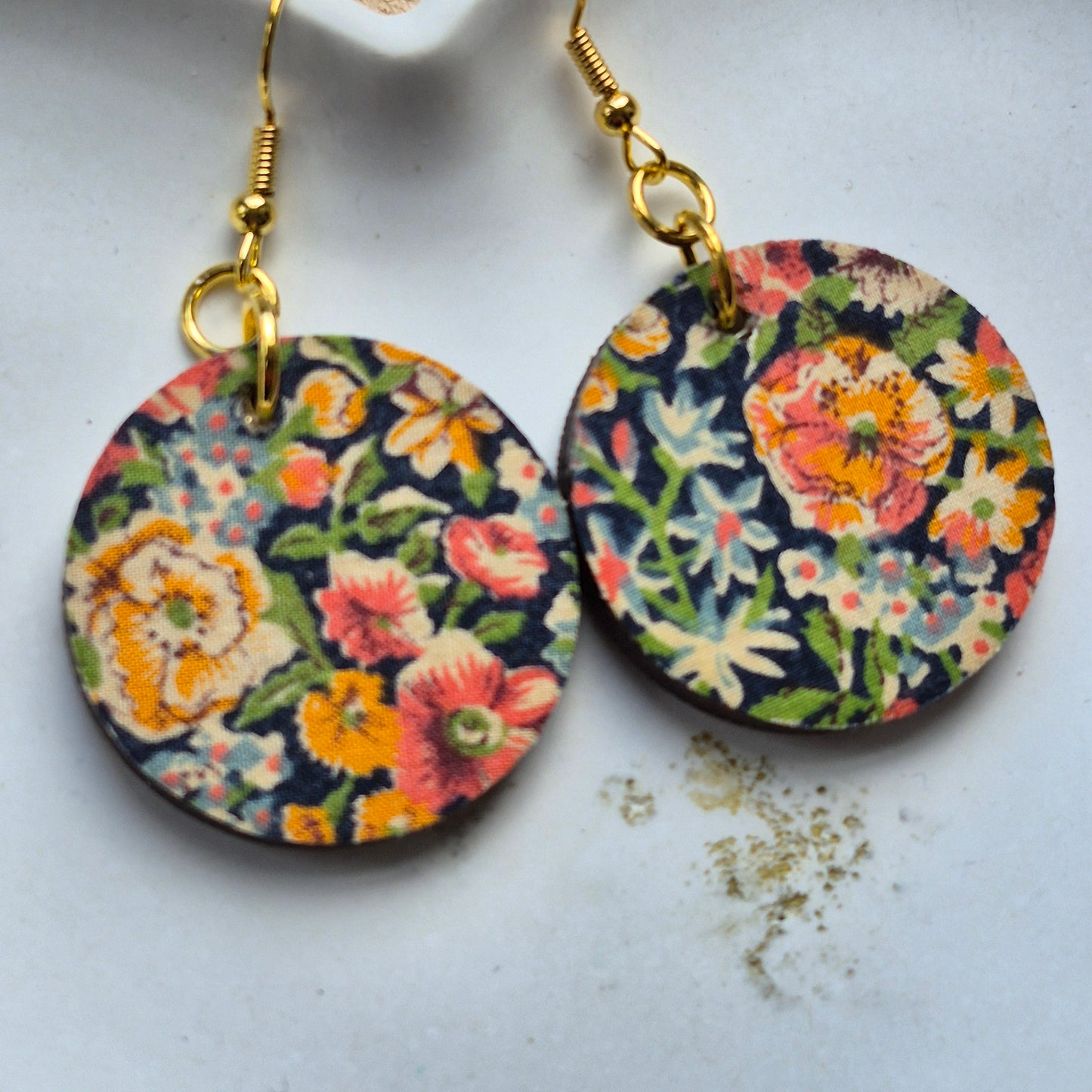 Vintage Liberty Circle Dangle Earrings - Orange Floral