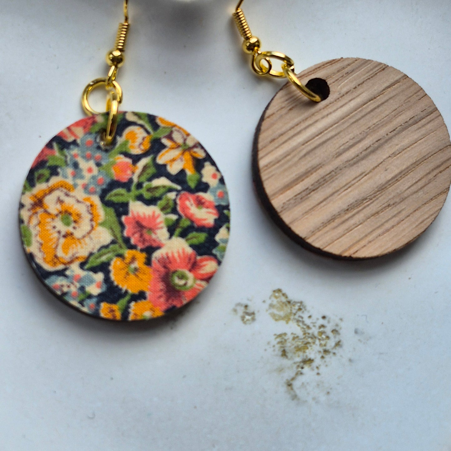 Vintage Liberty Circle Dangle Earrings - Orange Floral