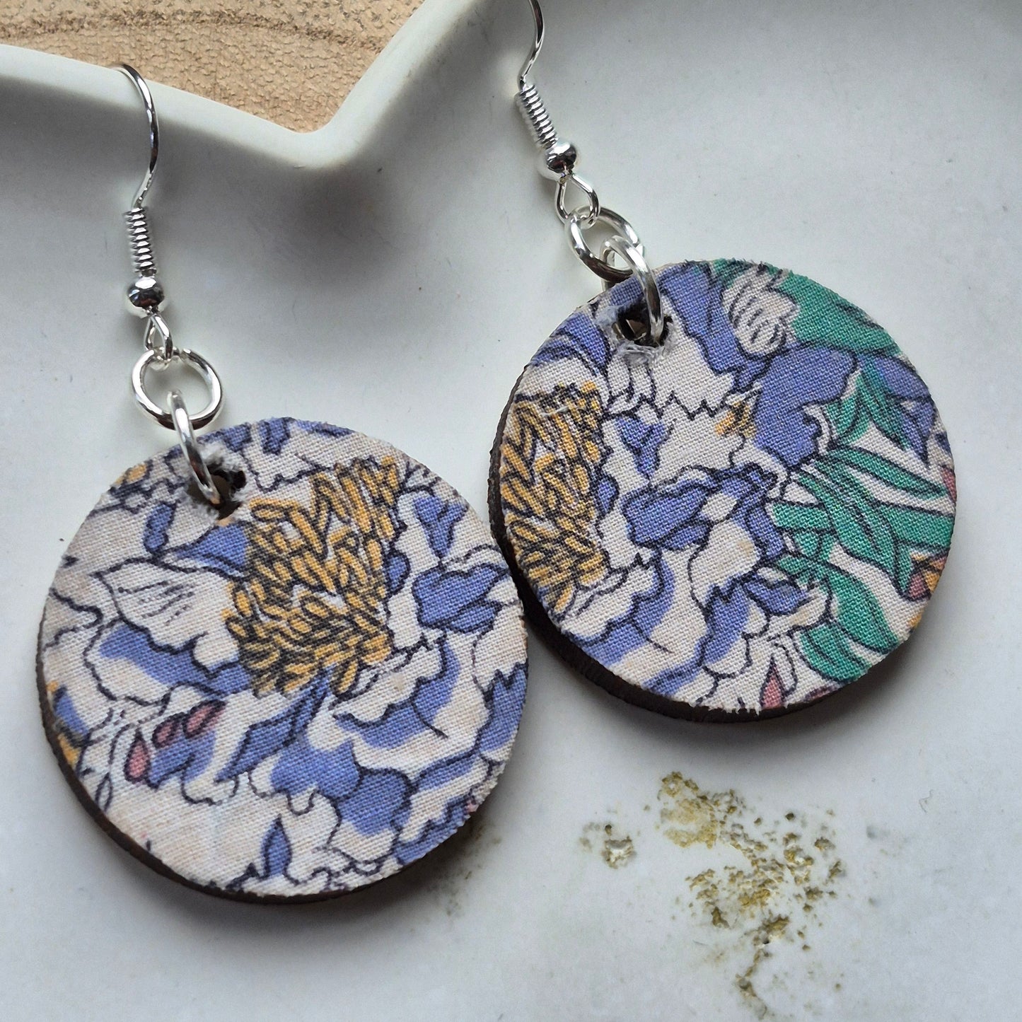 Vintage Liberty Circle Dangle Earrings - Pastel Floral