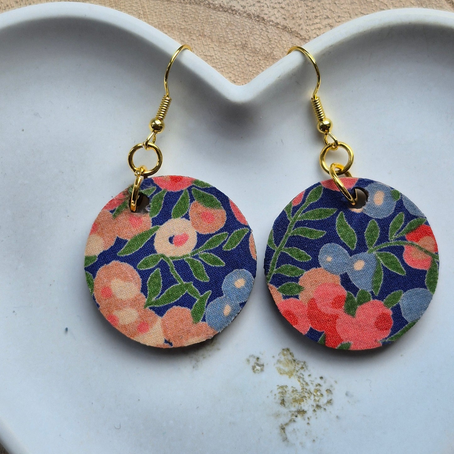Vintage Liberty Circle Dangle Earrings - Peach Berries
