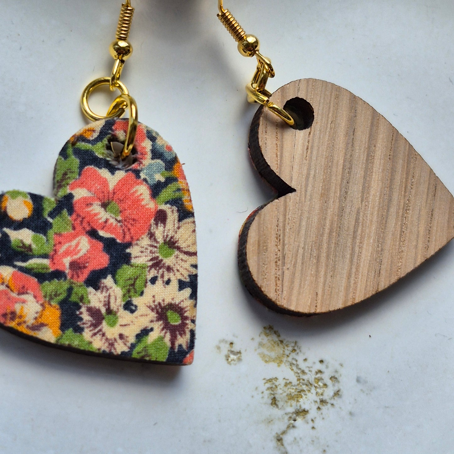 Vintage Liberty Heart Dangle Earrings - Orange Floral