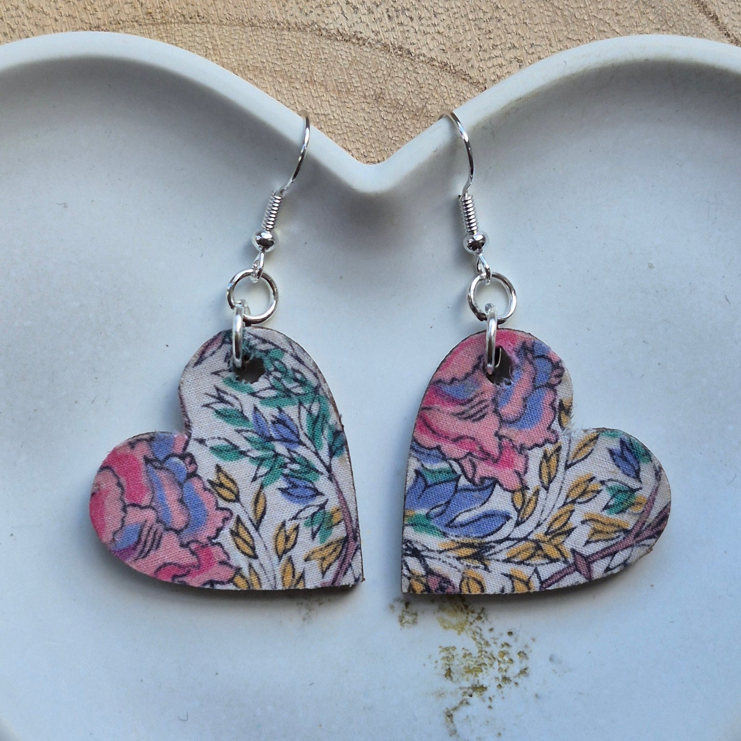 Vintage Liberty Heart Dangle Earrings - Pastel Floral