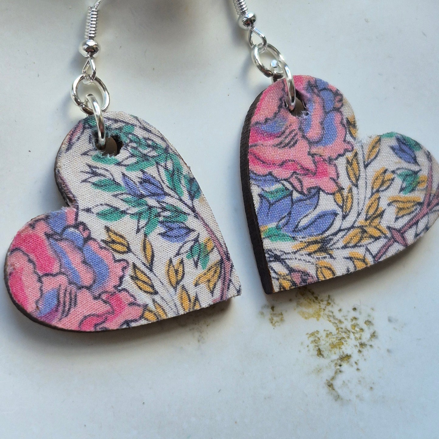Vintage Liberty Heart Dangle Earrings - Pastel Floral