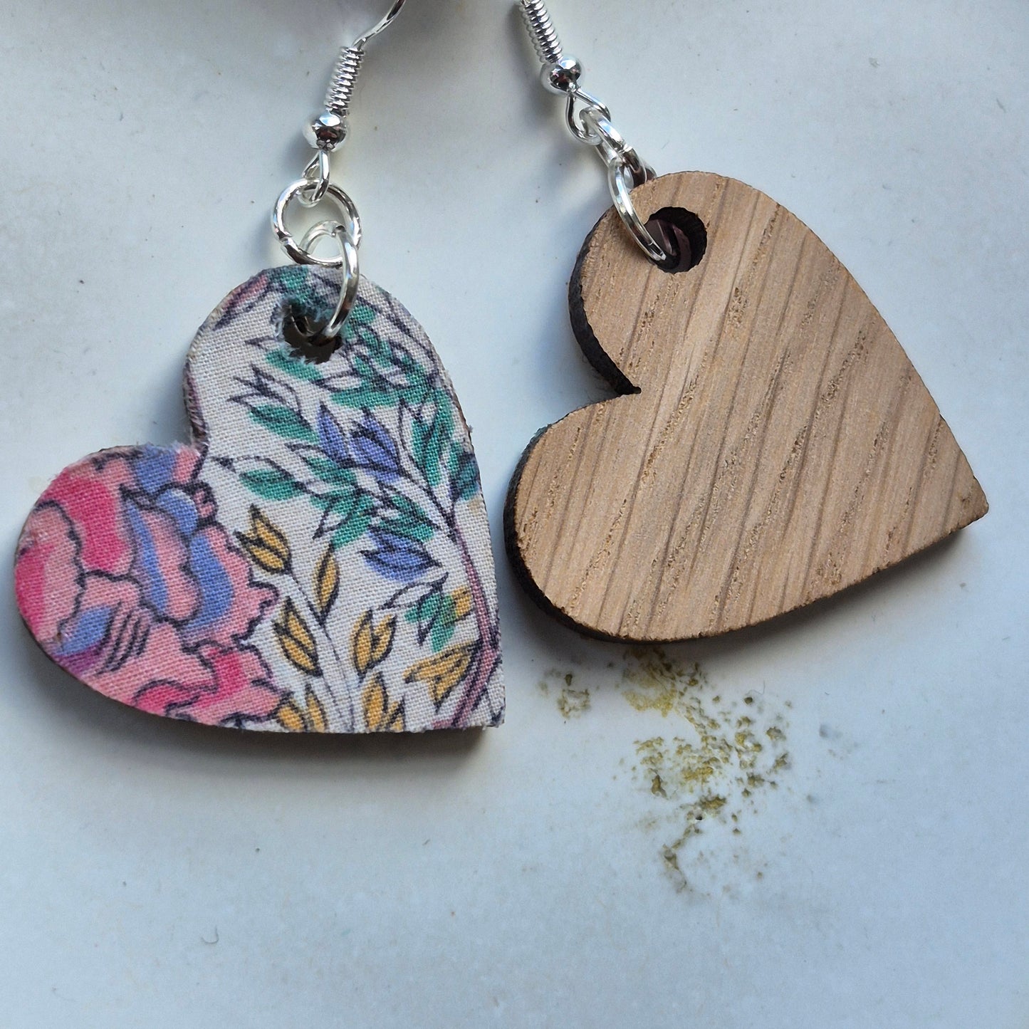 Vintage Liberty Heart Dangle Earrings - Pastel Floral