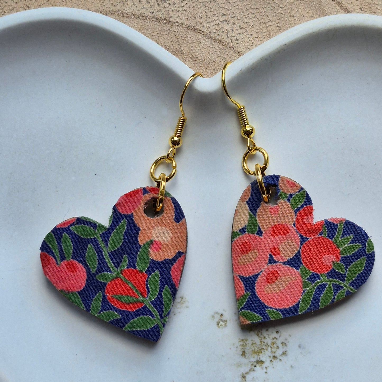 Vintage Liberty Heart Dangle Earrings - Peach Berries