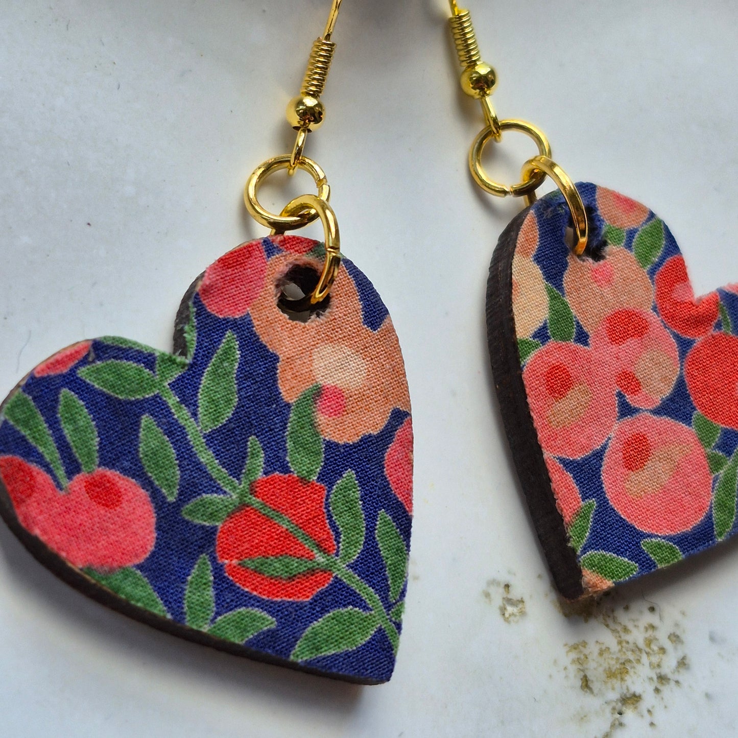 Vintage Liberty Heart Dangle Earrings - Peach Berries