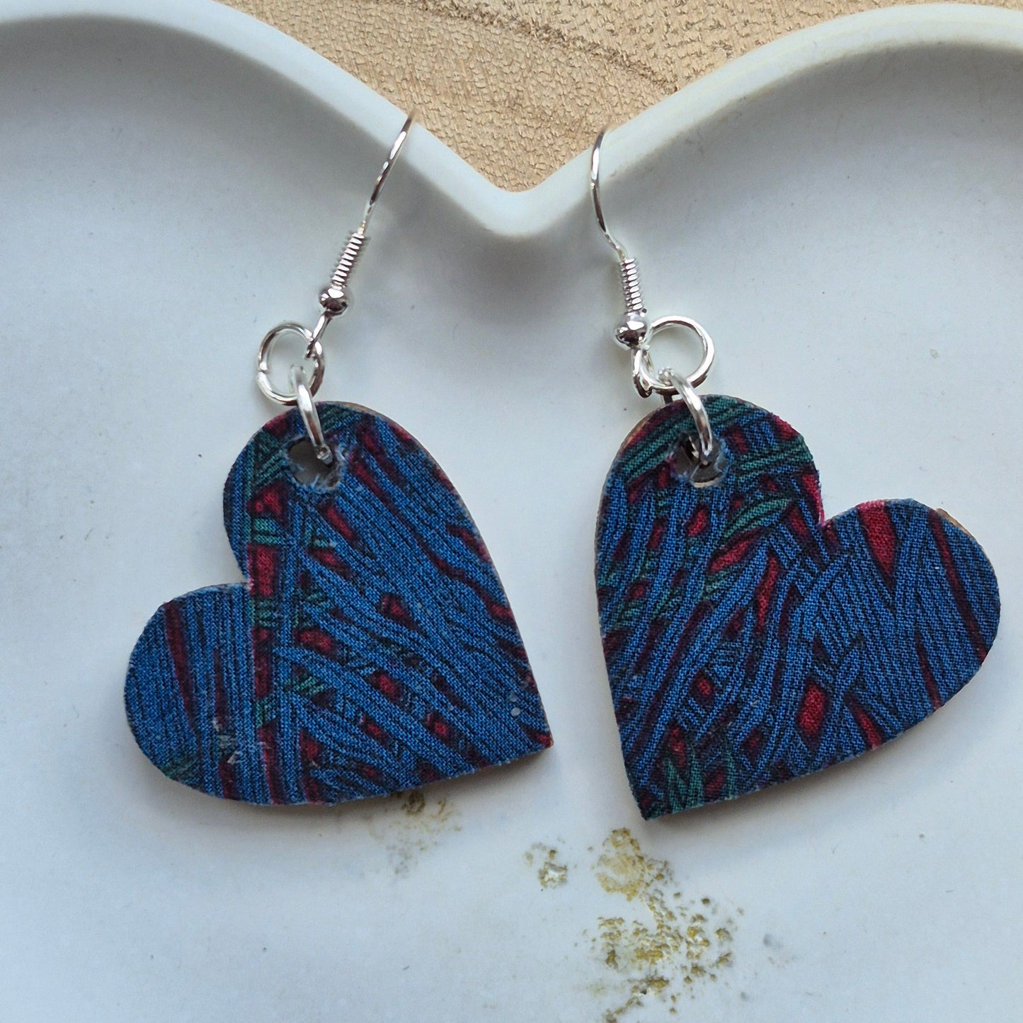 Vintage Liberty Heart Dangle Earrings - Teal Peacock