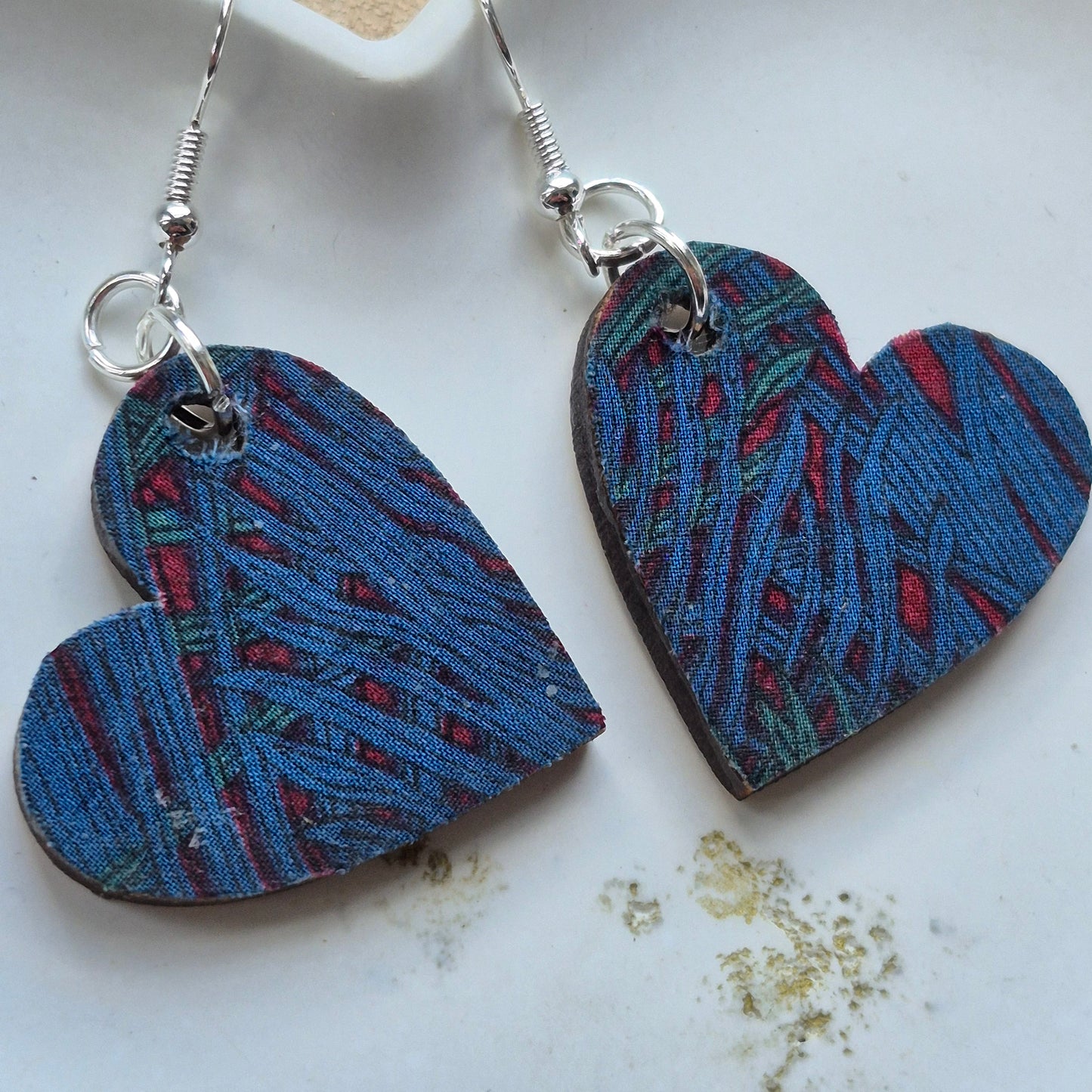 Vintage Liberty Heart Dangle Earrings - Teal Peacock