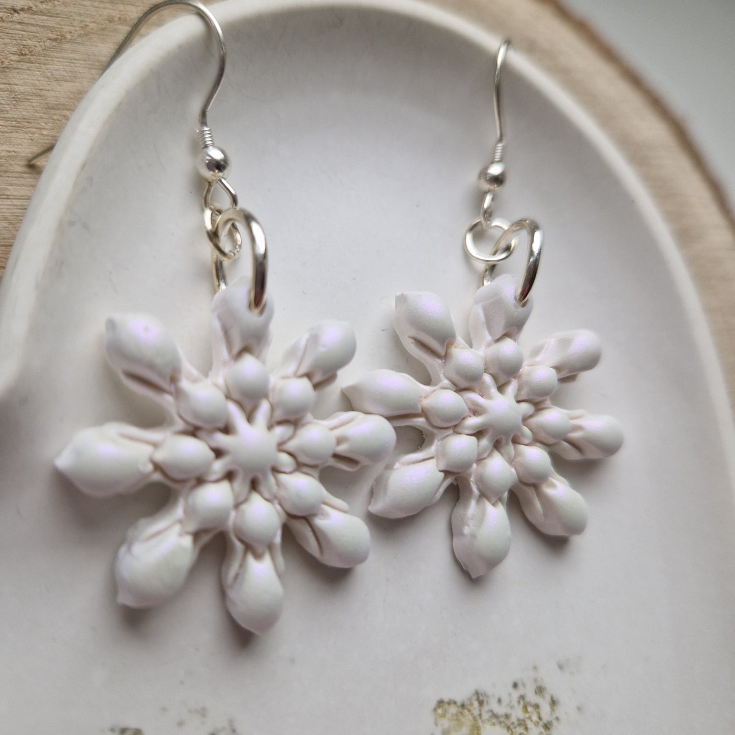 Clay Snowflake Earrings - Winter in Pearl Pink