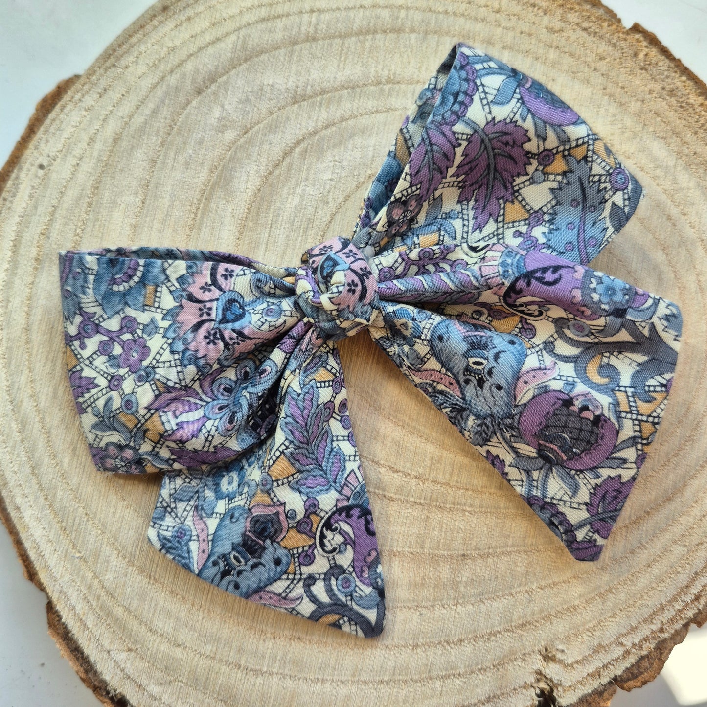 Vintage Liberty Print Mini Hair Bow Clip - Lilac and Pink