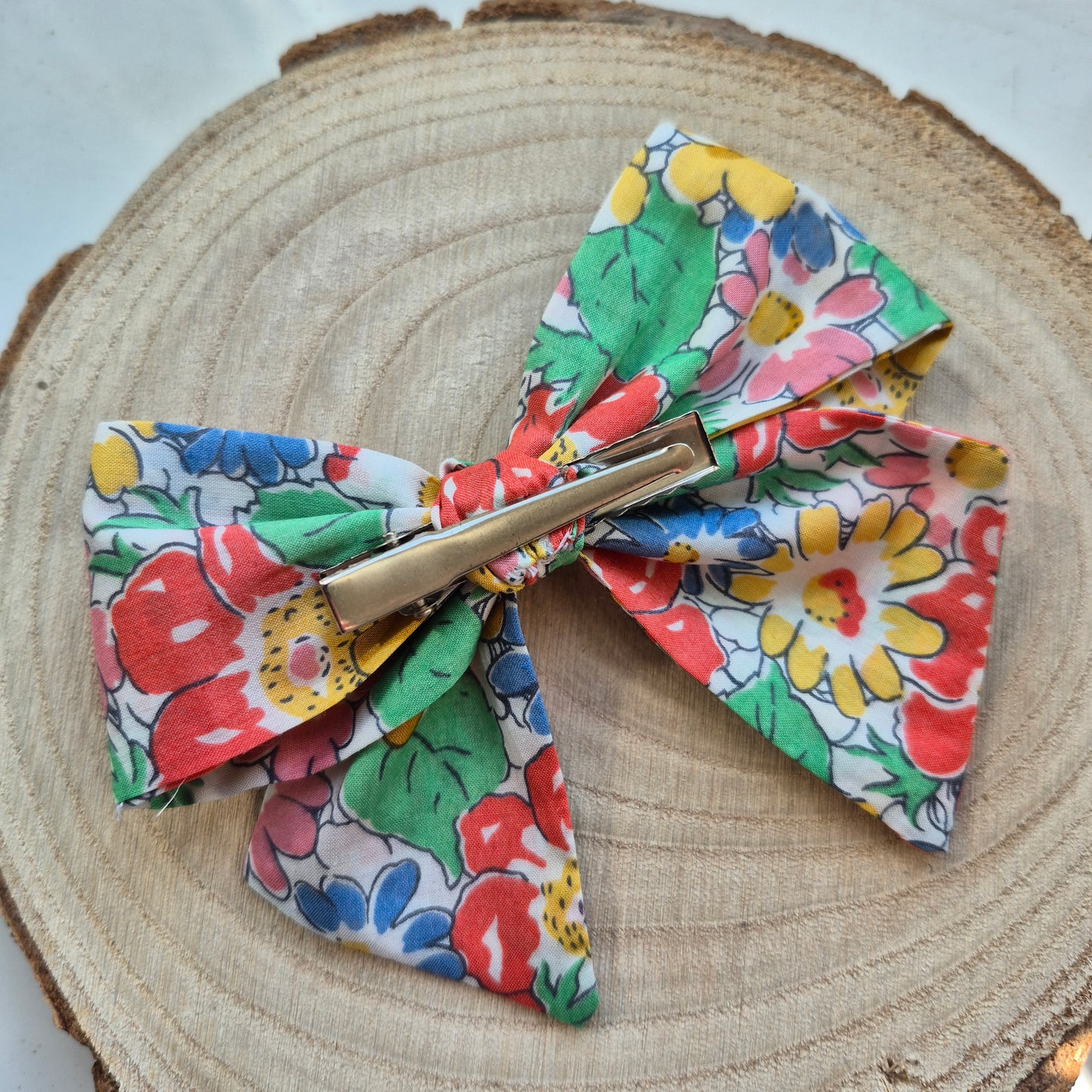 Vintage Liberty Print Mini Hair Bow Clip - Citrus Floral