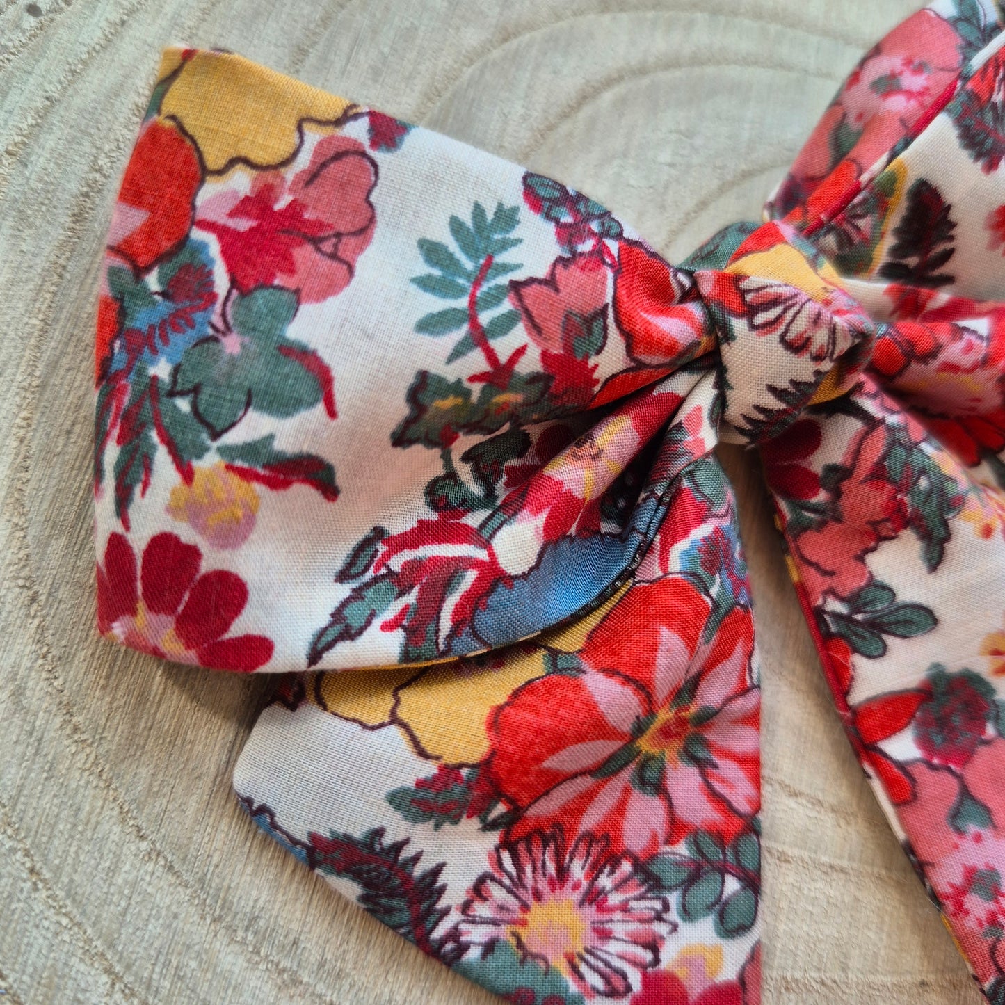 Vintage Liberty Print Mini Hair Bow Clip - Red Flowers