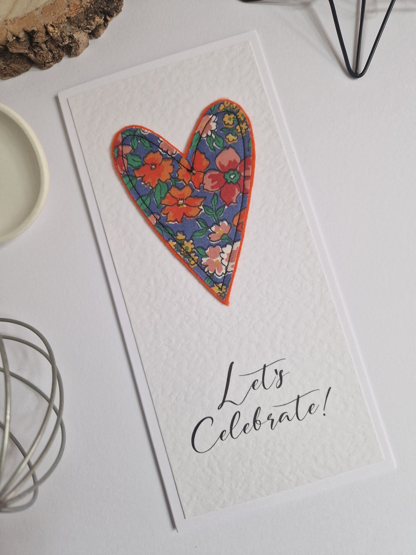 Let's celebrate card with vintage Liberty heart decoration
