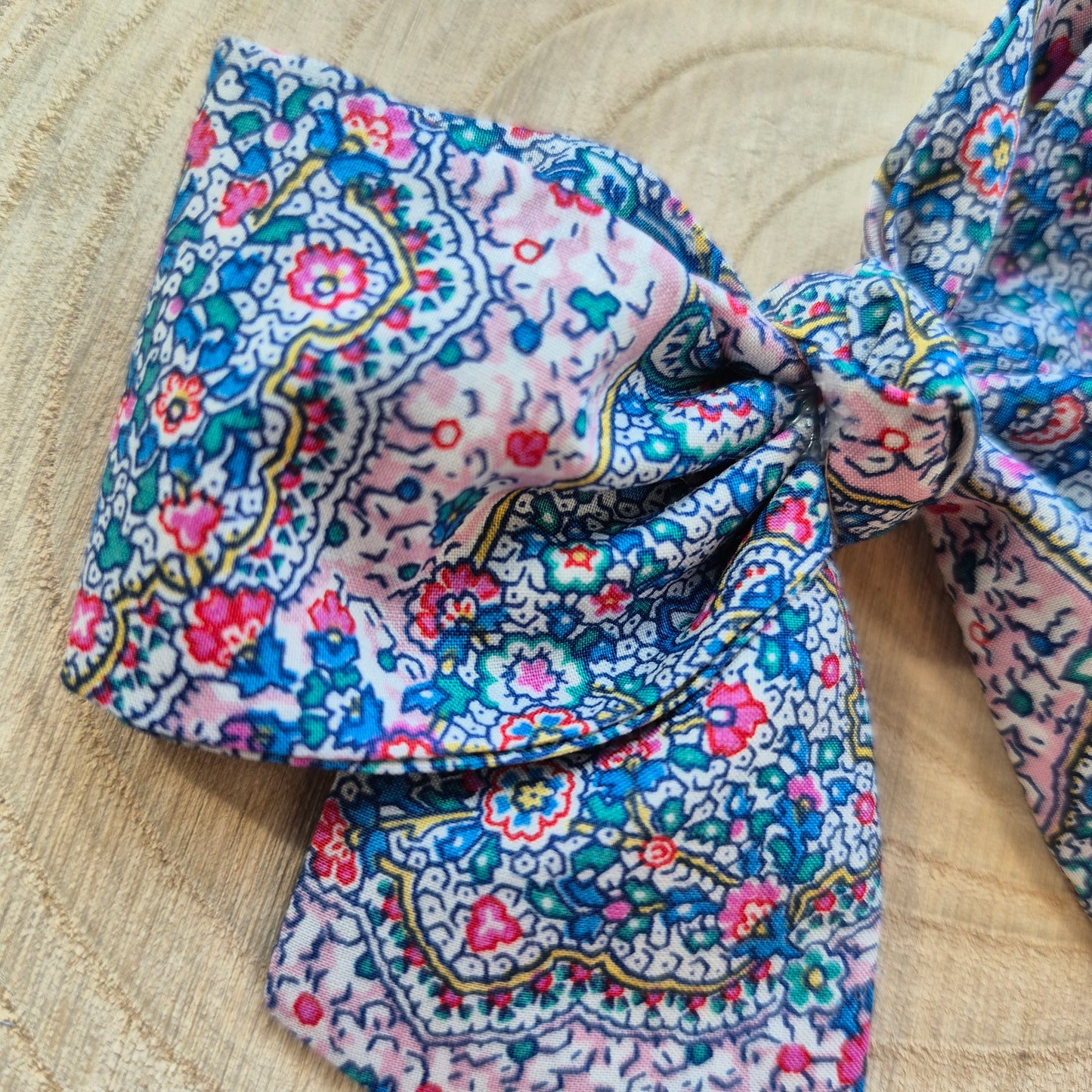 Vintage Liberty Print Mini Hair Bow Clip - Blue Ditsy Paisley