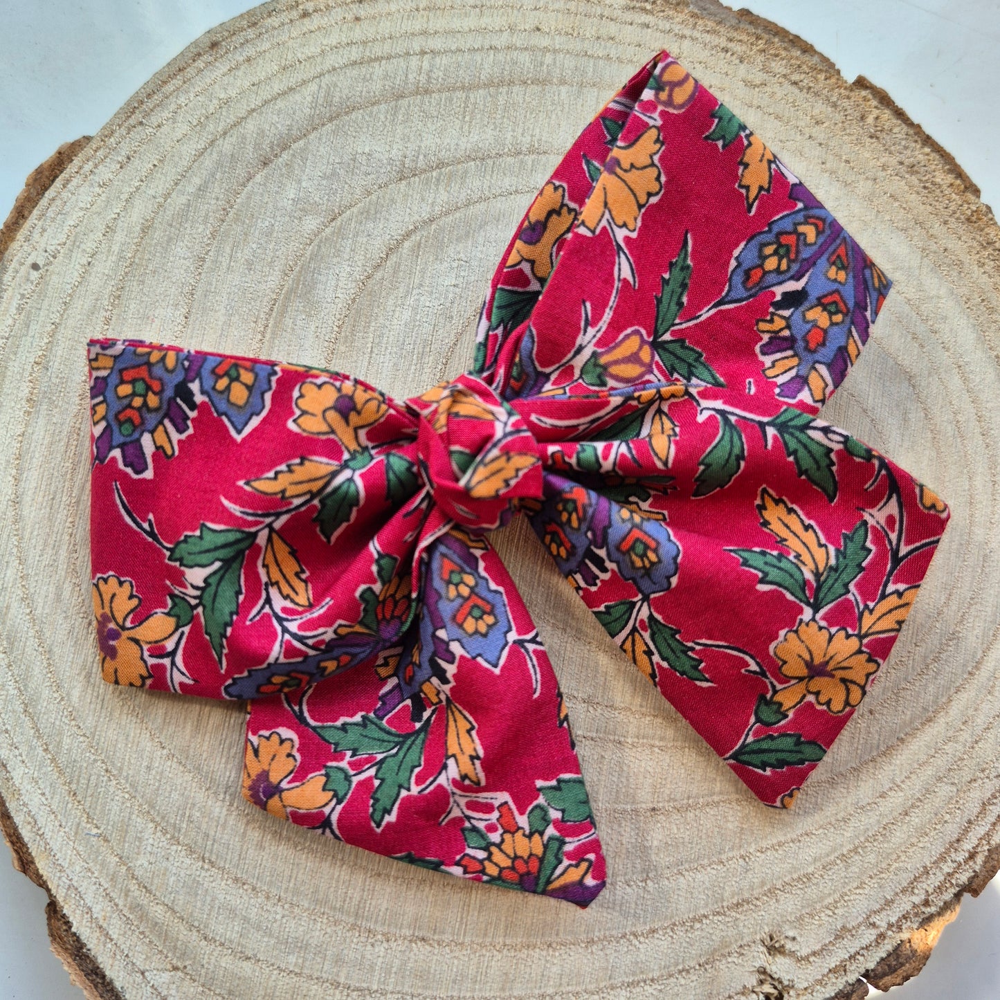 Vintage Liberty Print Mini Hair Bow Clip - Red Floral