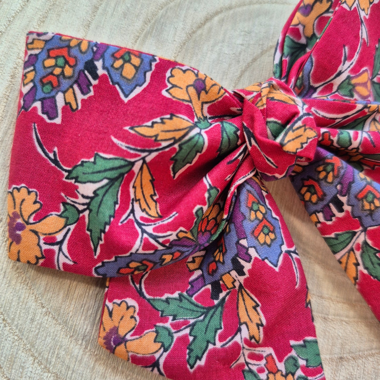 Vintage Liberty Print Mini Hair Bow Clip - Red Floral