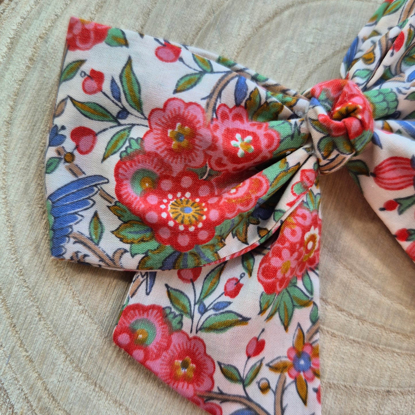 Vintage Liberty Print Mini Hair Bow Clip - Scarlet Birds and Berries