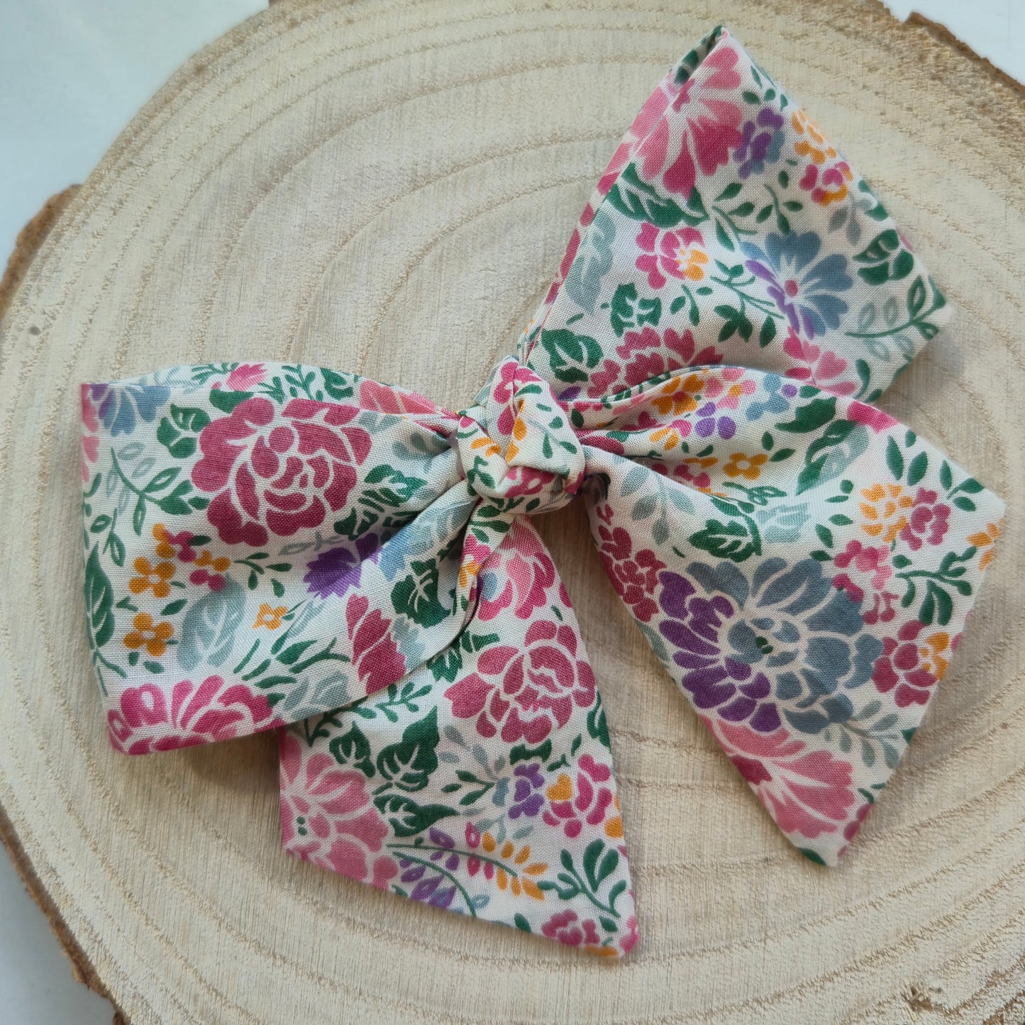 Vintage Liberty Print Mini Hair Bow Clip - Pastel Blooms