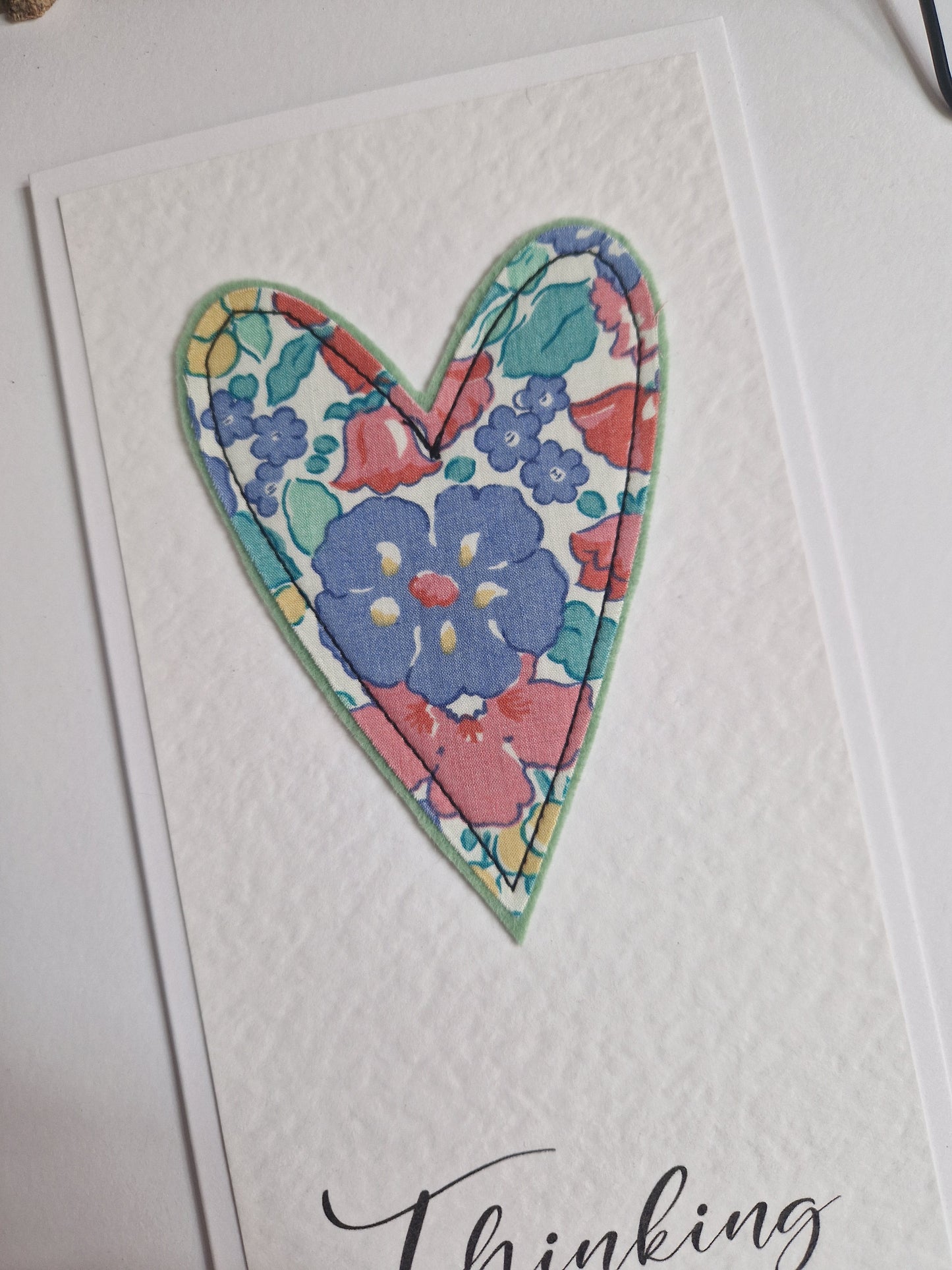 Thinking of you card with vintage Liberty heart decoration