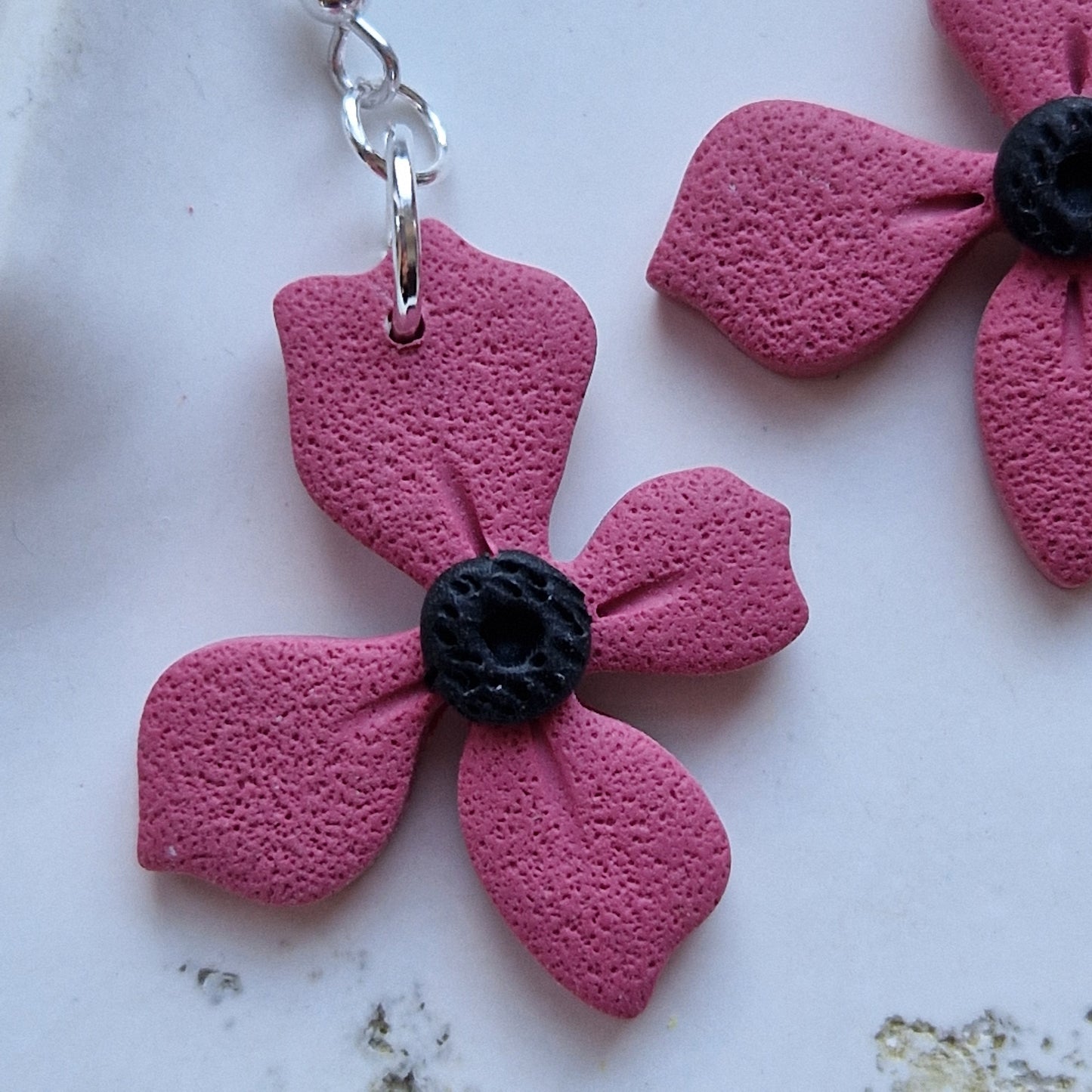 Clay Flower Earrings - Gessica with Four Petals in Deep Red