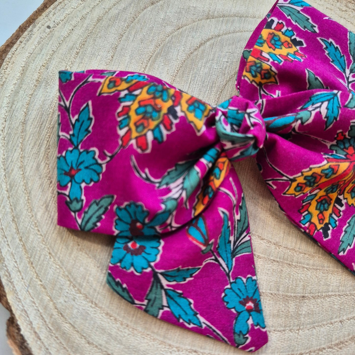 Vintage Liberty Print Mini Hair Bow Clip - Modern Floral in Fuchsia