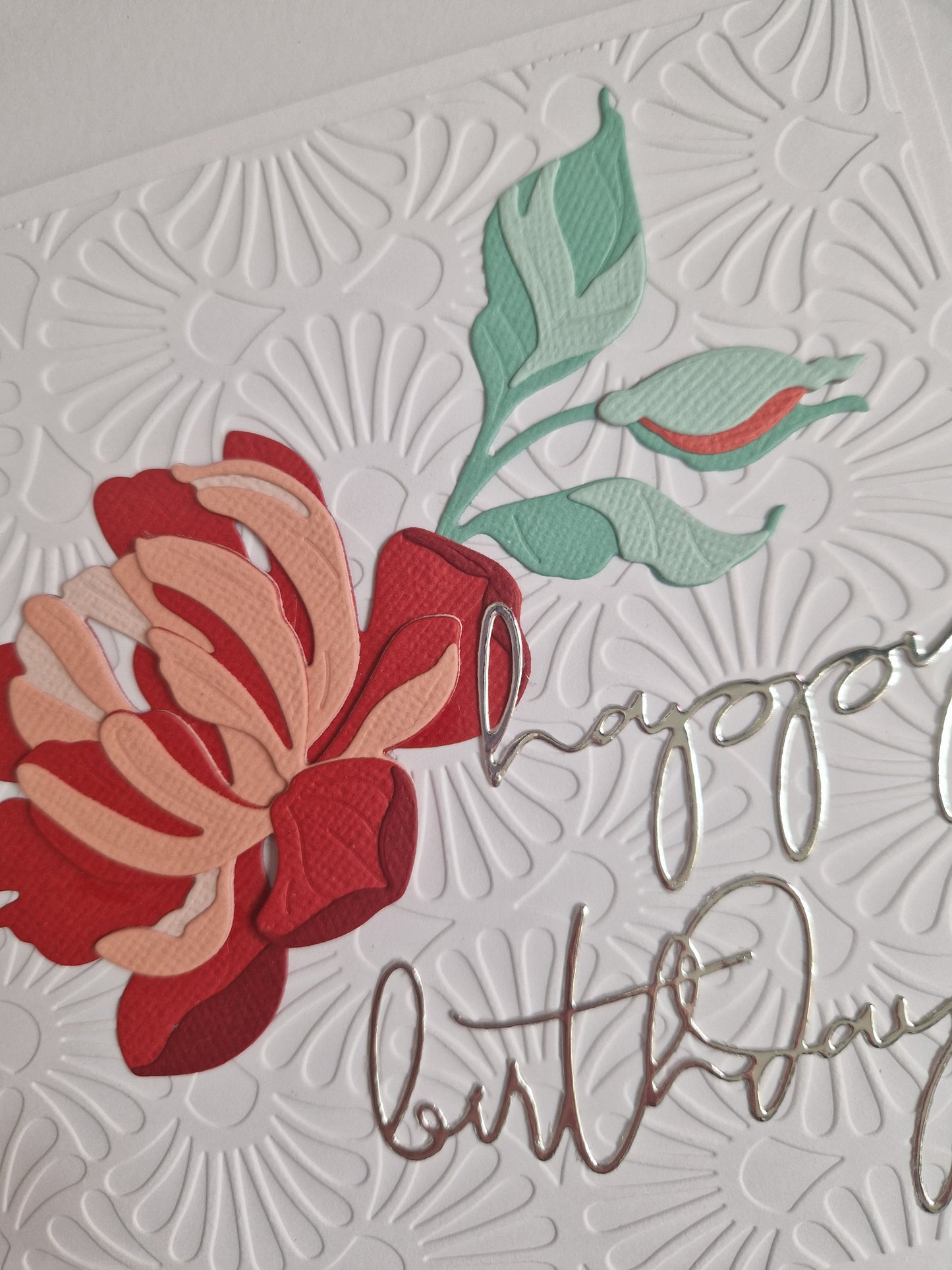 Peony Card - Happy Birthday in Red/Peach