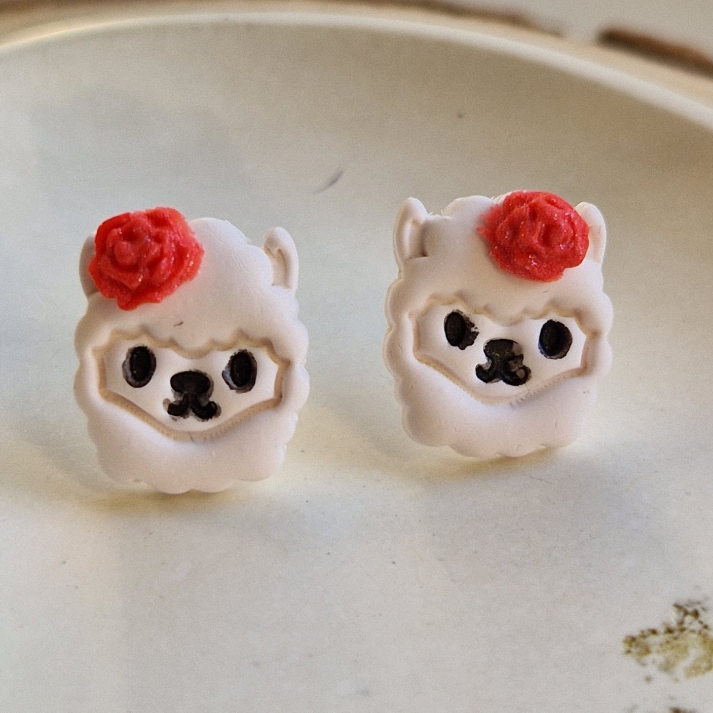 Clay Animal Stud Earrings - Llamas