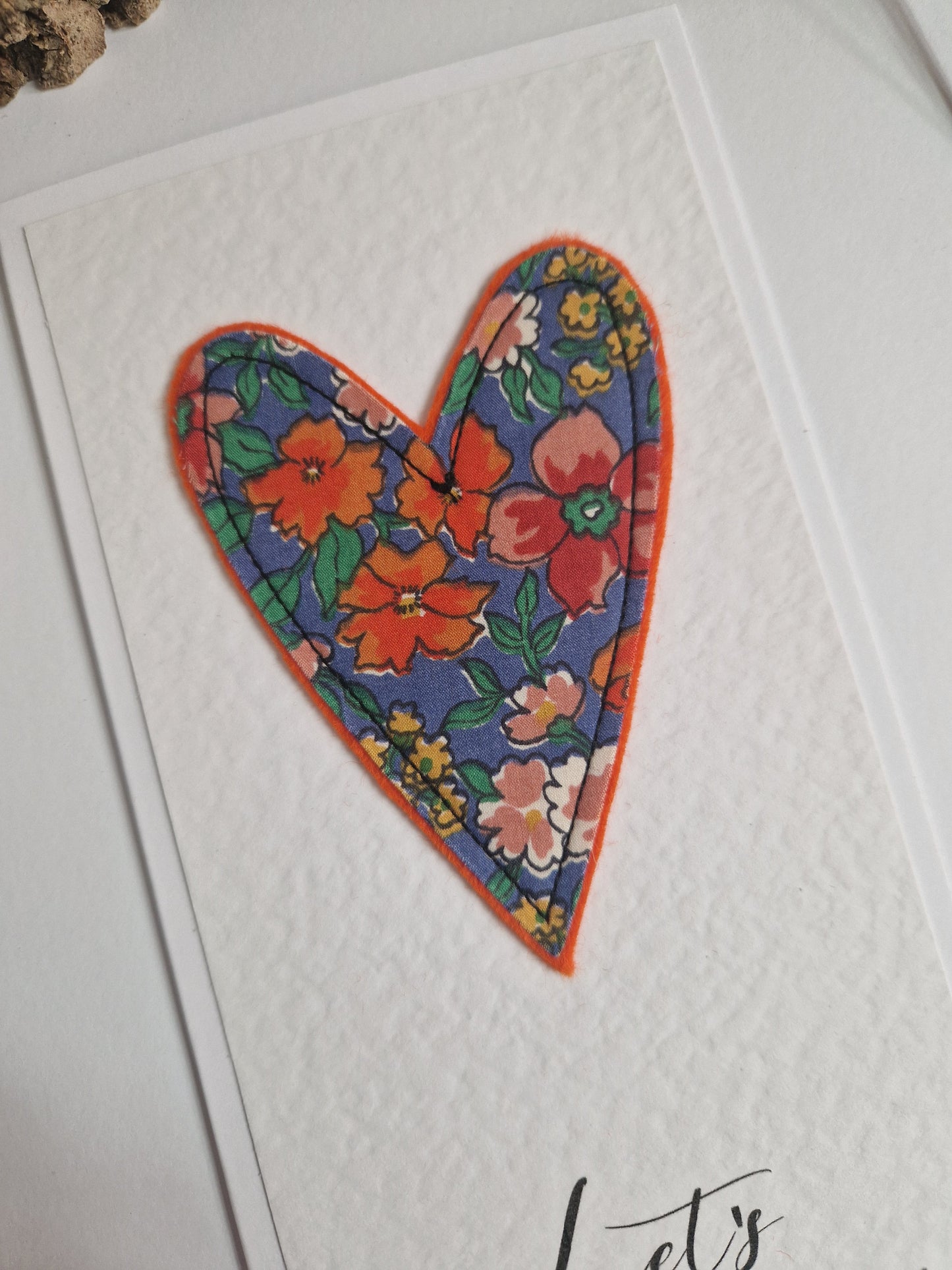Let's celebrate card with vintage Liberty heart decoration
