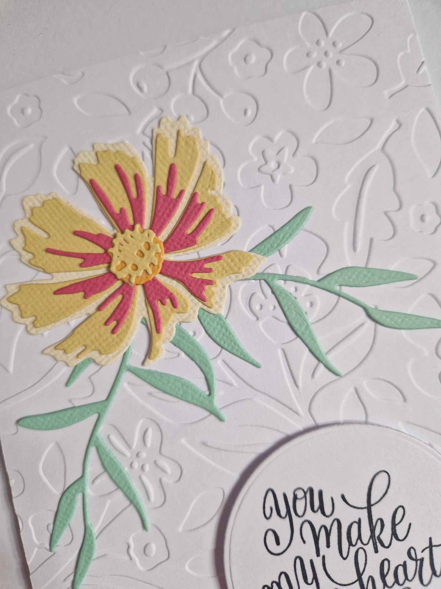 Cosmos Card - You Make My Heart Smile in Lemon and Coral